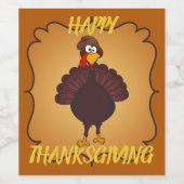 幸せな感謝祭 | Cartoon Turkey カスタマイズ You  ワインラベル (シングルラベル)