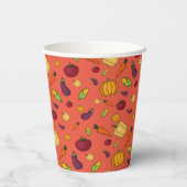幸せな感謝野菜のパターンオレンジ 紙コップ (裏面)