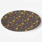 幸せな感謝野菜のパターン灰色 ペーパープレート (アングル)