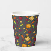 幸せな感謝野菜のパターン灰色 紙コップ (正面)