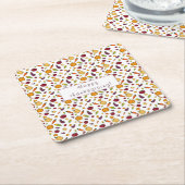 幸せな感謝野菜のパターン白 スクエアペーパーコースター (アングル)