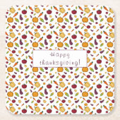 幸せな感謝野菜のパターン白 スクエアペーパーコースター (正面)