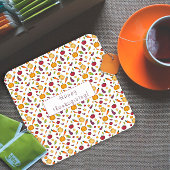 幸せな感謝野菜のパターン白 スクエアペーパーコースター