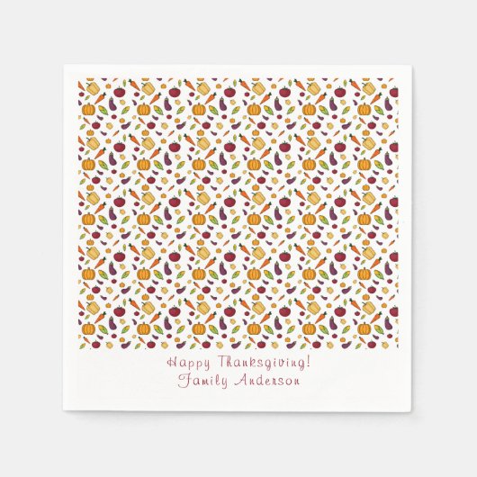 幸せな感謝野菜のパターン白 スタンダードカクテルナプキン (正面)