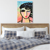 幸せな抽象芸術デジタルポートレートの女性 キャンバスプリント (インサイチュ (寝室))