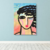 幸せな抽象芸術デジタルポートレートの女性 キャンバスプリント (インサイチュ (ウッドフロア))