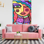 幸せな抽象芸術デジタルポートレートの女性 キャンバスプリント (インサイチュ (リビング))