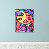 幸せな抽象芸術デジタルポートレートの女性 キャンバスプリント (インサイチュ (ウッドフロア))