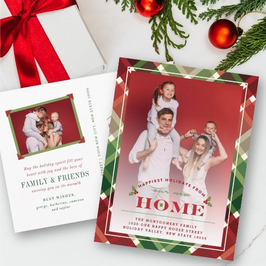 幸せな新しいホームプレイド写真の移動のお知らせ シーズンポストカード