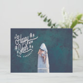 幸せな新年のヴィンテージツリー – 白 シーズンカード (スタンド正面)