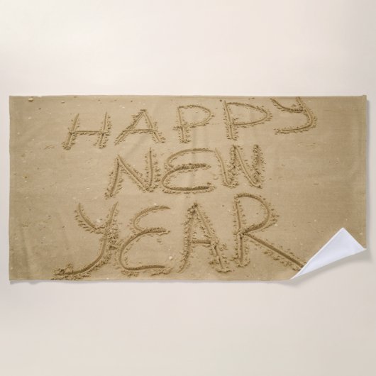 幸せな新年を迎える ビーチタオル (正面)