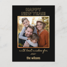 幸せな新年ブラックと金ゴールドの上品な写真 ポストカード