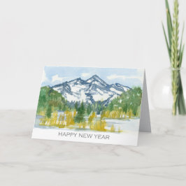 幸せな新年ロッキー山脈の冬の水色 カード
