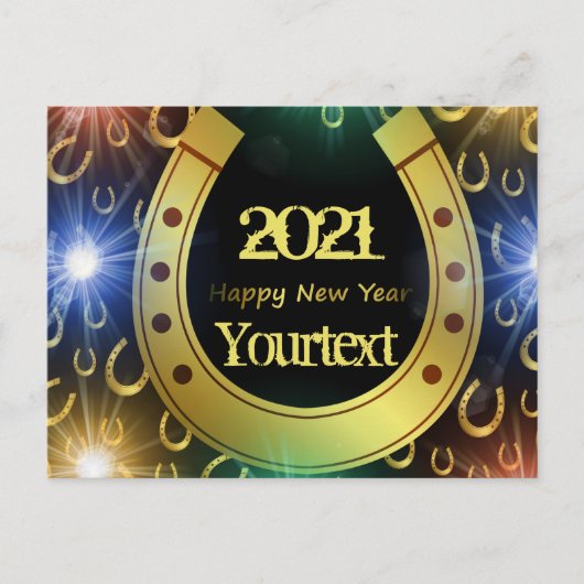幸せな新年，ゴールデン文字2021，パーソナライズ ポストカード (正面)