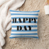 幸せな日の青と白ストライプの クッション (ブランケット)