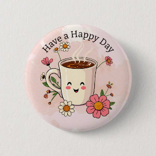 幸せな日を過ごす かわいいコーヒー 缶バッジ