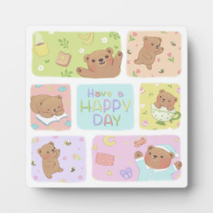 幸せな日を過ごす:かわいいテディベアイラストレーション フォトプラーク