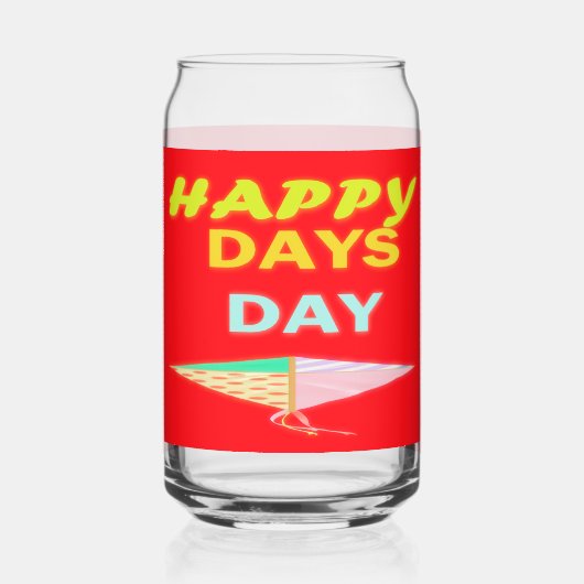 幸せな日ワードメッセージレッドと大きな閃光の色 ガラス缶 (正面)