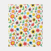 幸せな日 – 明るい花と友達のパターン フリースブランケット (正面)