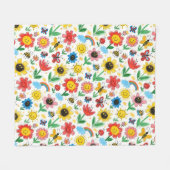 幸せな日 – 明るい花と友達のパターン フリースブランケット (正面(横))