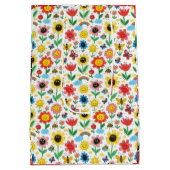 幸せな日 – 明るい花と友達のパターン ミディアムペーパーバッグ (裏面)