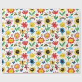 幸せな日 – 明るい花と友達のパターン ラッピングペーパー (フラット)