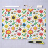 幸せな日 – 明るい花と友達のパターン 薄葉紙 (クラフト)