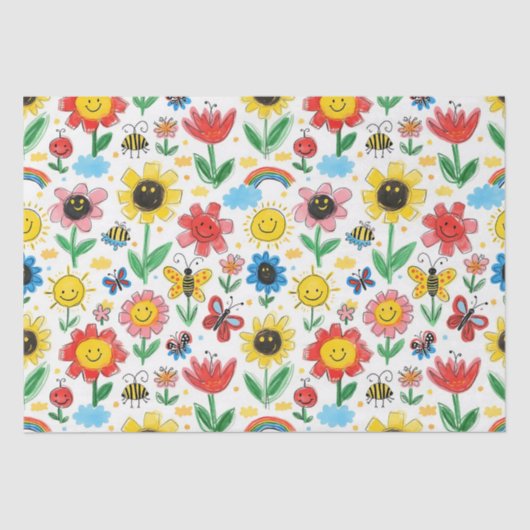 幸せな日 – 明るい花と友達のパターン 薄葉紙 (正面)