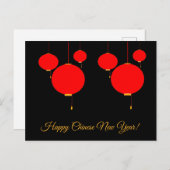 幸せな旧正月の赤いランタンの郵便はがき シーズンポストカード (正面/裏面)