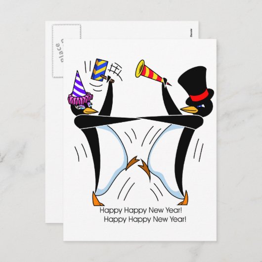 幸せな明けましておめでとうのペンギン シーズンポストカード (正面/裏面)