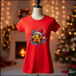 幸せな星のサンタ帽子のペンキのしぶき Tシャツ