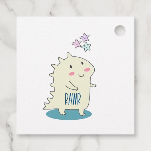 幸せな星を持つかわいい黄色い恐竜ありがとう フェイバータグ (裏面)