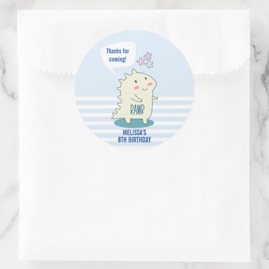 幸せな星を持つかわいい黄色い恐竜ありがとう ラウンドシール (バッグ)