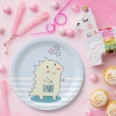 幸せな星を持つかわいい黄色の恐竜 ペーパープレート (パーティー)