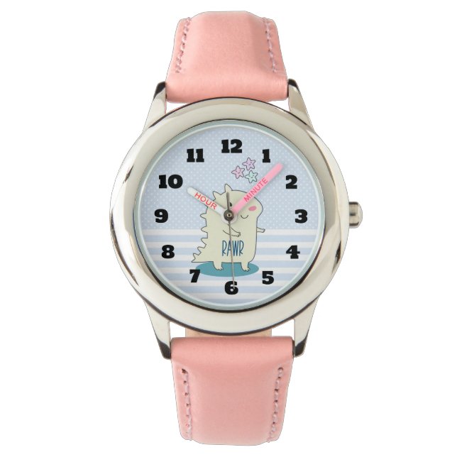 幸せな星を持つかわいい黄色の恐竜 腕時計 (正面)