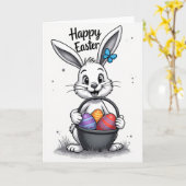 幸せな春のウサギの卵カード カード (黄色い花)