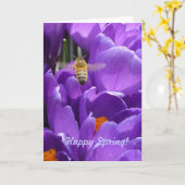 幸せな春! "クロッカスおよび蜂蜜の蜂" カード (黄色い花)