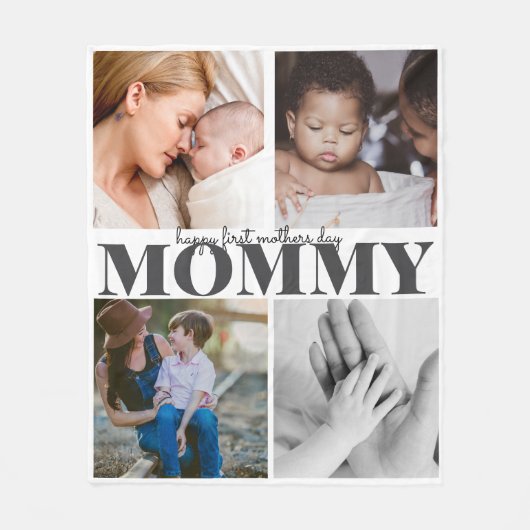 幸せな最初の母親の日かわいい写真コラージュ フリースブランケット (正面)