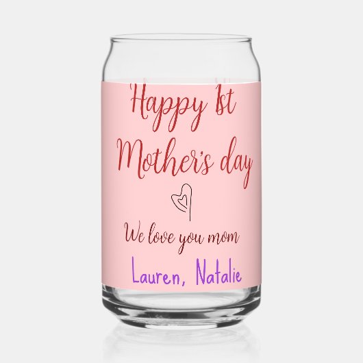 幸せな最初の母親の日を追加の名前文字mommyハート ガラス缶 (正面)