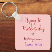 幸せな最初の母親の日を追加の名前文字mommyハート キーホルダー (正面)