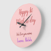 幸せな最初の母親の日を追加の名前文字mommyハート ラージ壁時計 (傾斜)