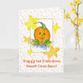 幸せな最初ハロウィンの孫のカボチャ カード (黄色い花)