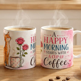 幸せな朝はコーヒーから – かわいい猫とコーヒー コーヒーマグカップ