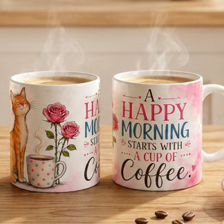 幸せな朝はコーヒーから – かわいい猫とコーヒー コーヒーマグカップ