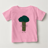 幸せな木の頭部の緑の野菜を曲げるブロッコリー ベビーTシャツ (正面)
