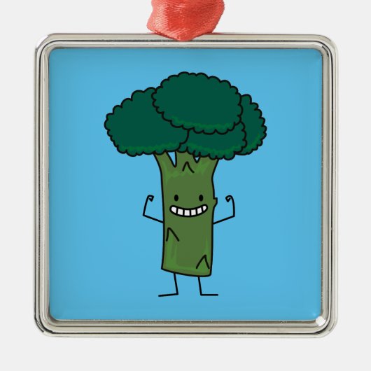 幸せな木の頭部の緑の野菜を曲げるブロッコリー メタルオーナメント (正面)