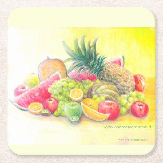 幸せな果物 スクエアペーパーコースター (正面)