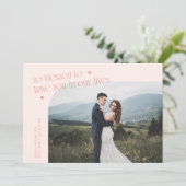 幸せな桃色の結婚式フォト サンキューカード (スタンド正面)