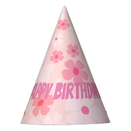 幸せな桃色の"Happy Birthday"フラワーパワー パーティーハット