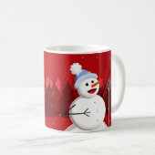 幸せな歌う雪だるまのクリスマス コーヒーマグカップ (正面右)